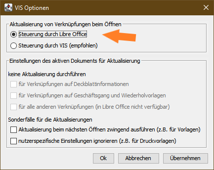 Steuerung von Aktualisierungen über LibreOffice einstellen